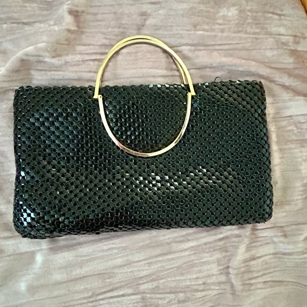 Vintage Black and Gold Mini Bag with Metallic Handle
